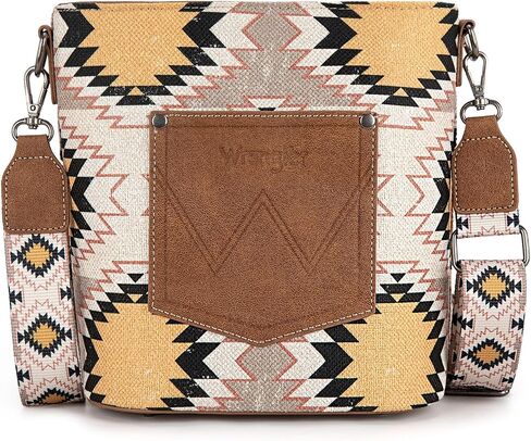 Wrangler Aztec Crossbody Bag for Women Southwestern Print Canvas Shoulder Purse with Distressed Look and Adjustable Strap in Saudi Arabia