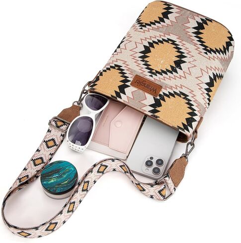 Wrangler Aztec Crossbody Bag for Women Southwestern Print Canvas Shoulder Purse with Distressed Look and Adjustable Strap in Saudi Arabia