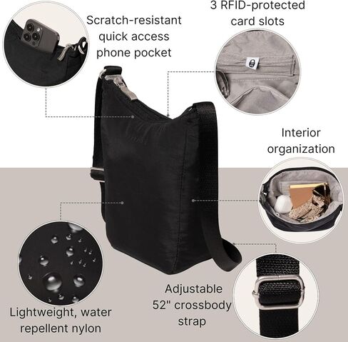 Baggallini Swift Mini Crossbody Bag للنساء - 4.5 × 7 محفظة سفر صغيرة مع حزام كروس و RFID in Kuwait