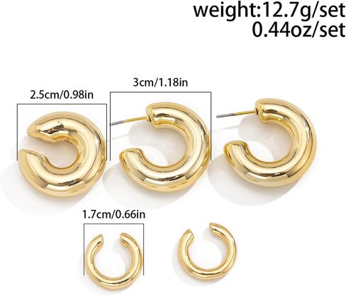 5Pcs Gold Plated Hoop Earrings Set for Women,Chunky Statement High Polish Geometric Cuff Earrings Simple Punk Statement Party Jewerly Gifts in Saudi Arabia