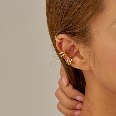 Gold Ear Cuff Earrings Non Piercing for Women,14K Gold Plated Cartilage Hoop Earring,Hypoallergenic Cubic Zirconia Huggie Hoop Cartilage Earring Clip on Cartilage Earring in Saudi Arabia
