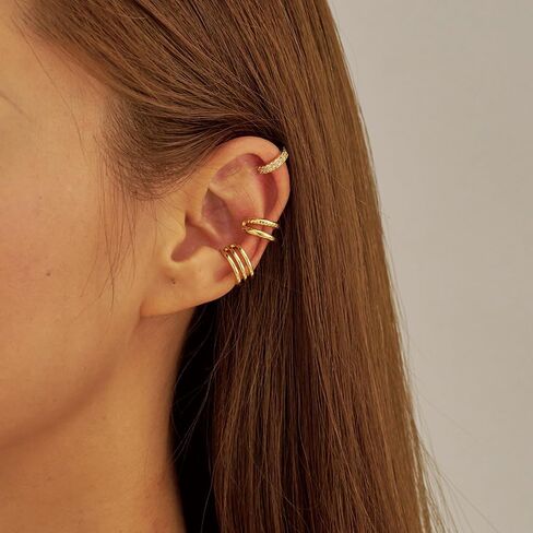 Gold Ear Cuff Earrings Non Piercing for Women,14K Gold Plated Cartilage Hoop Earring,Hypoallergenic Cubic Zirconia Huggie Hoop Cartilage Earring Clip on Cartilage Earring in Saudi Arabia