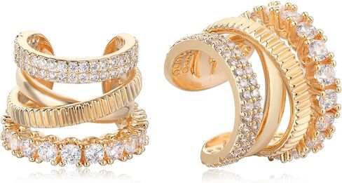 LOYATA 14K Gold Plated Cubic Zirconia Ear Cuff Huggie Hoop Ear Cuff Earrings for Women Clip On Cartilage Earring Gold Earrings for Women Jewelry Gifts in Kuwait