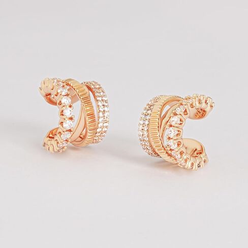 LOYATA 14K Gold Plated Cubic Zirconia Ear Cuff Huggie Hoop Ear Cuff Earrings for Women Clip On Cartilage Earring Gold Earrings for Women Jewelry Gifts in Kuwait