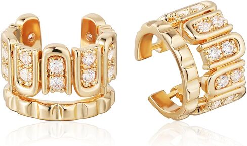 LOYATA 14K Gold Plated Cubic Zirconia Ear Cuff Huggie Hoop Ear Cuff Earrings for Women Clip On Cartilage Earring Gold Earrings for Women Jewelry Gifts in Kuwait