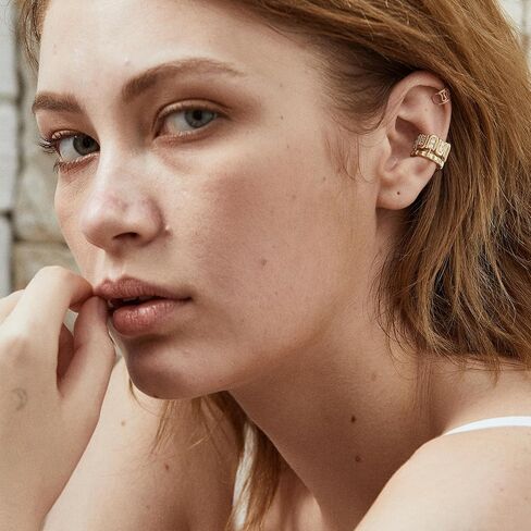 LOYATA 14K Gold Plated Cubic Zirconia Ear Cuff Huggie Hoop Ear Cuff Earrings for Women Clip On Cartilage Earring Gold Earrings for Women Jewelry Gifts in Kuwait