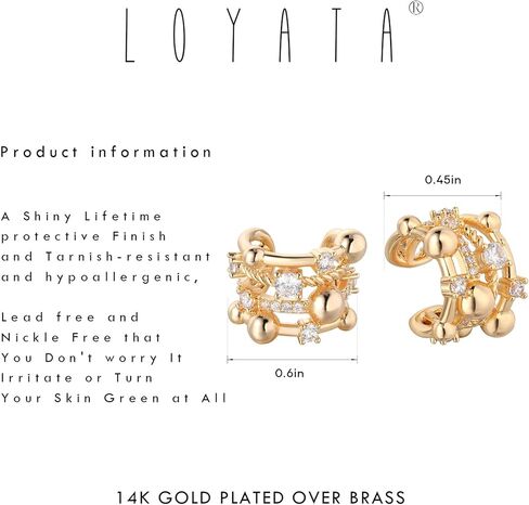LOYATA 14K Gold Plated Cubic Zirconia Ear Cuff Huggie Hoop Ear Cuff Earrings for Women Clip On Cartilage Earring Gold Earrings for Women Jewelry Gifts in Kuwait
