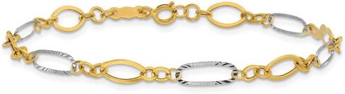 Solid 14k Gold Two-Tone Oval Shapes Bracelet (5mm) in Saudi Arabia