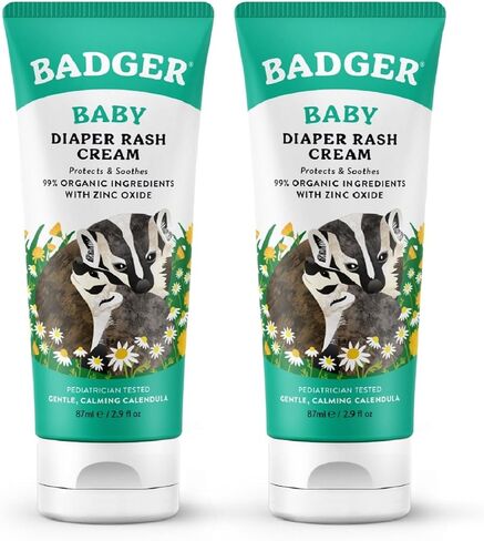 Badger Diaper Cream, Organic Diaper Rash Cream for Baby, Zinc Oxide Ointment w/ Soothing Calendula Cream, Organic Baby Diaper Care Barrier Cream, Zinc Oxide Cream for Sensitive Baby Skin, 2.9 fl oz (2 Pack) in Saudi Arabia