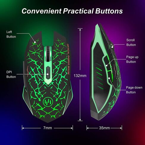 VEGCOO C12 Wireless Gaming Mouse,Rechargeable Mice Silent Click Cordless Mouse with 6 Buttons PC Gaming Mice Advanced Technology with 2.4GHZ Up to 2400DPI for PC Laptop (Red) in Kuwait