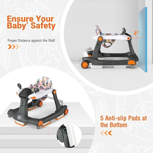 BABY JOY 2 in 1 Baby Walker, Foldable Activity Walker with Adjustable Height & Speed, Music, Lights, Mirrors, Padded Seat Cushion, Activity Baby Push Walker for Toddler Boys Girls, Ages 6-18 Months in Kuwait