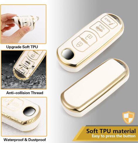 for Mazda Key Fob Cover with Metal Braided Rope Keychain, Upgraded Soft Case for CX-3 CX-5 CX-7 CX-9 Mazda 3 6 MX-5 Miata (4 buttons) Key Fob Shell (Gold Edge, A1) in Saudi Arabia