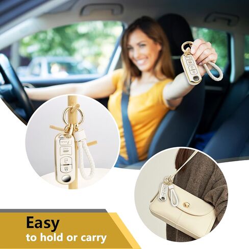 for Mazda Key Fob Cover with Metal Braided Rope Keychain, Upgraded Soft Case for CX-3 CX-5 CX-7 CX-9 Mazda 3 6 MX-5 Miata (4 buttons) Key Fob Shell (Gold Edge, A1) in Saudi Arabia