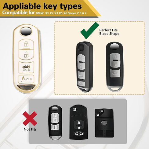 for Mazda Key Fob Cover with Metal Braided Rope Keychain, Upgraded Soft Case for CX-3 CX-5 CX-7 CX-9 Mazda 3 6 MX-5 Miata (4 buttons) Key Fob Shell (Gold Edge, A1) in Saudi Arabia