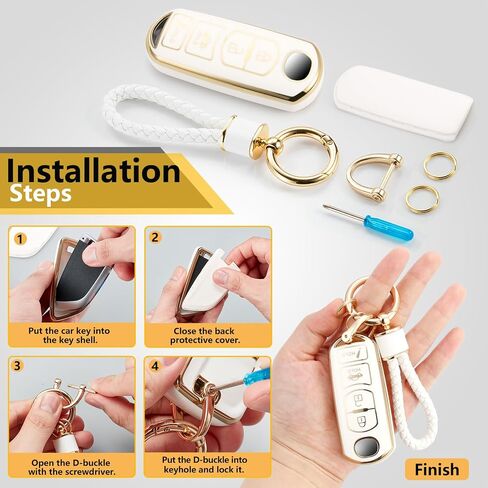 for Mazda Key Fob Cover with Metal Braided Rope Keychain, Upgraded Soft Case for CX-3 CX-5 CX-7 CX-9 Mazda 3 6 MX-5 Miata (4 buttons) Key Fob Shell (Gold Edge, A1) in Saudi Arabia