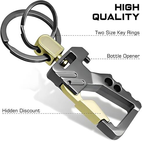 سلسلة مفاتيح سيارة Mandark ، فتحة بيرة مفاتيح Auto -Auto Duty مع Keyrings Double Carabiner ، Universal Keylinker (Silver/Black) in Saudi Arabia