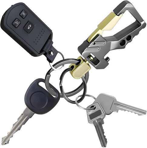 سلسلة مفاتيح سيارة Mandark ، فتحة بيرة مفاتيح Auto -Auto Duty مع Keyrings Double Carabiner ، Universal Keylinker (Silver/Black) in Saudi Arabia