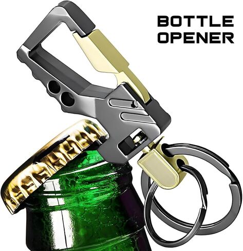 سلسلة مفاتيح سيارة Mandark ، فتحة بيرة مفاتيح Auto -Auto Duty مع Keyrings Double Carabiner ، Universal Keylinker (Silver/Black) in Saudi Arabia