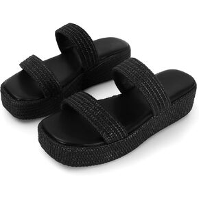 Dsevht Platform Sandals Women Cute Wedge Espadrilles Slip on Summer Beach Raffia Vacation Sandal Comfortable Open Toe Dressy Shoes