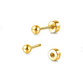 Hypoallergenic Titanium Screw Back Flat Back Ball Stud Earrings 3mm-5mm Simple Classic Stud Earrings for Women Men Sensitive Ears