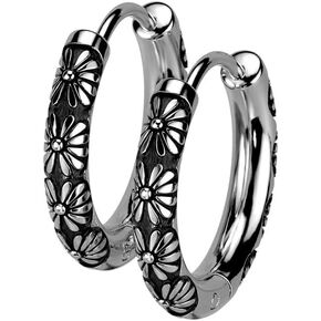 18GA 316L Stainless Steel Flower Casted Hinged Hoop Earrings, Sold as a Pair