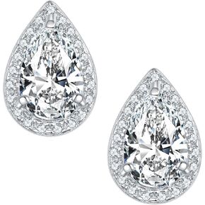 2CT Moissanite Stud Earrings for Women Men, D Color Ideal Cut 925 Sterling Silver Solitaire Moissanite Earrings with Certificate of Authenticity (Halo Tear)