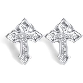 مجموعة القناة النسائية الرجالية المثلجة 5A CZ HOP HOP WHITH GOLD مطلي Rhodium 925 Sterling Silver Hypoallergenic Crucifix Ice Out Zirconia Cubic Grotic Cross Cross Back Stud Strings