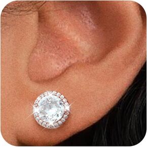 14K Gold Plated Earrings for Men Rhinestone Studs 3MM-10MM Round Faux CZ Diamond Moissanite Nugget Earrings Jewelry Gifts for Women