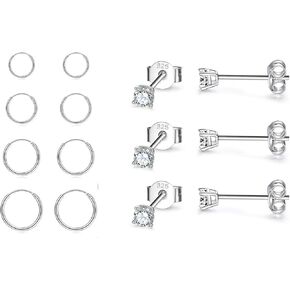 7 Pairs Small Hoop Earrings for Women Men,Hypoallergenic 925 Sterling Silver Tragus Earrings&Tiny Ball Stud Earrings Round CZ Earrings