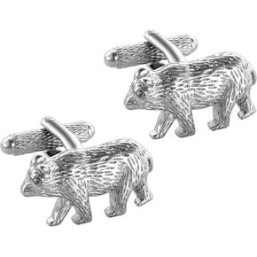 HAWSON Men's Wilderness Bear Cufflinks Silver for National Park Ranger Gifts & Log Cabin Wedding Parties