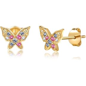 فانكريمي الفراشة ترصيع 14K الصلبة الصلبة الذهب متعدد الألوان 0.132CT الياقوت 0.012CT الماس صغير صغير جدا