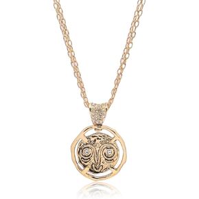 18K Gold Plated Pendant Necklace, Abstract Face Necklace with Cubic Zirconia Anniversary and Birthday Gift for Men and Women Hippie Fashion Street Jewelry Personalized Jewelry Gifts