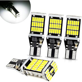 4 PCS T15 Car LED Brake Light, 1.57In x 0.59In 4014 45SMD Canbus Decoded Stepless High Brightness Reversing Light, 360 Degree Lighting Accessories, Suitable for Most Cars (White)