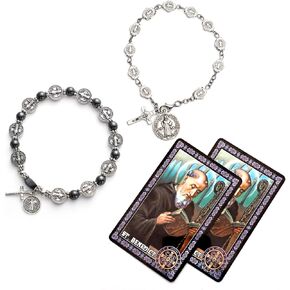 2 Sets St Benedict Bracelets with Saint Benedict Medals and Crucifix,Catholic Rosary Bracelet with San Benito Prayer Card for Women Men Gift,Medalla De San Benito Rosary Jewelry