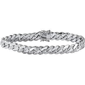 PalmBeach Men's Platinum Plated Genuine Diamond Accent Curb Link Bracelet (9mm), Box Clasp, 9.5 inches