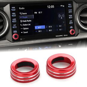 غطاء مقبض راديو Auovo متوافق مع إكسسوارات Toyota Tacoma 2016-2019 وحدة التحكم في الحجم المقبض المقبض تقليم ألومنيوم سبيكة التبديل حلقات 2pcs (أحمر) (أحمر)
