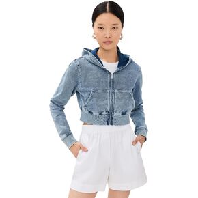 Good American Women's Jeanius Shrunken Zip Hoodie