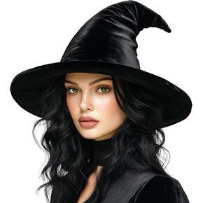 Witch Hat, 16IN Velvet Wizard Hat for Adults and Teens Novelty Cosplay Accessories for Halloween Costume Party Christmas Masquerade Carnivals