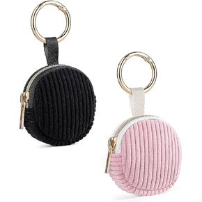 Ring Holder Keychain, Corduroy Jewelry Holder Storage with Ring Buckle, Portable Mini Travel Jewelry Keeper Case for Earrings, Rings, Necklaces (Black)