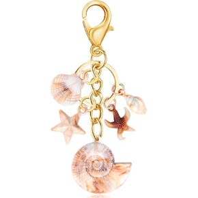 PLwelth Beach Keychain Cute Starfish Seashell Conch Keyring for Women Girls Ocean Lovers Bag Charm for Car Key Backpack Purse
