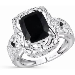 Shop LC Black Tourmaline Rings - Birthstone Rings for Women - Engagement Promise Ring for Her Statement Vintage Stainless Steel Tourmaline Jewelry Birthday Gifts for Her