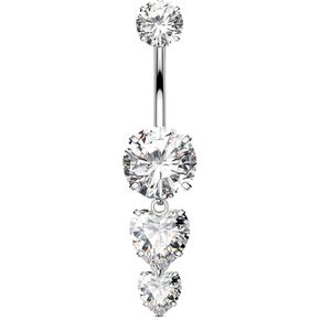 OUFER Belly Button Rings, G23 Solid Titanium Internally Threaded Belly Rings, 14G Heart Shaped Pendant Belly Button Piercing, Clear CZ Pendant Navel Piercing Jewelry For Women