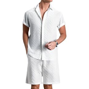 Mantors Men's 2 قطعة All White Outfits Summer Beach Batter أسفل القميص والسرات القصيرة