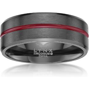 Metro Jewelry Black Zirconium Red Line Band Ring for Men - 8 MM Wide Band - Anniversary Ring Size 8 to 12