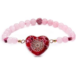 Rose Quartz Heart Bracelet - Natural Gemstone Energy Meditation Jewelry For Women, Healing Love Spiritual Gift For Her, Beaded Bracelet (1)