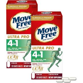 Move Free Ultra Pro with Quadruple Type 2 Collagen MSM Calcium Fructoborate & Manganese Action Joint Support, Supports Joint Cartiliage Bone Connective Tissue, 120 Tablets/30 Servings (2 Pack)