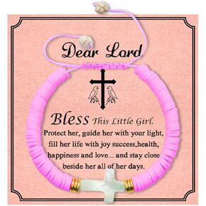 Cross Bracelet Communion Gifts for Girls，Baptism Confirmation Blessing Bracelet First Holy Communion Gifts Polymer Clay Cross Bracelets for Girls Teen Girl