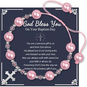 JoycuFF 𝐆𝐢𝐟𝐭 𝐟𝐨𝐫 Daughter Granddaughter Niece Pink Pearls Charm Bracelets 𝐄𝐚𝐬𝐭𝐞𝐫 Valentine's Day Birthday Back to School Christmas Gift