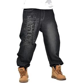 LUOBANIU Men's Fashion Baggy Jeans Straight Leg Denim Loose Fit Vintage Hip Hop Style Dance Skateboard Pants