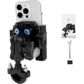 Motorcycle Bike Phone Mount with Vibration Dampener,360°Adjustable Dual Ball Head & Anti-Shock Handlebar Holder for Bicycle Scooter ATV Fit For iPhone 16/15/14/13 Pro Max, 5.4-7.2" Smartphone,75020